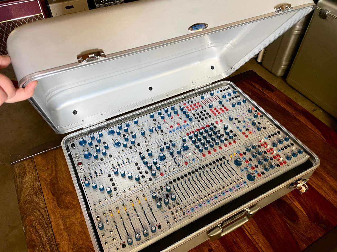 Buchla Tiptop 200t series with BPNYC ZERO Halliburton Eurorack Modular Travel Case NOS SILVER 122hp 9U